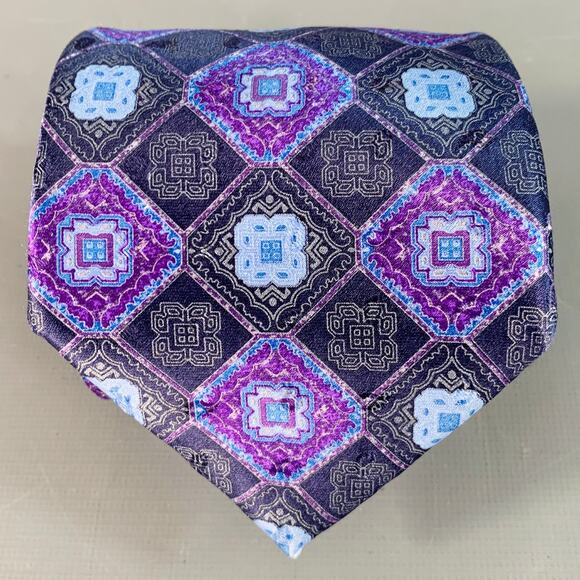 ERMENEGILDO ZEGNA Purple Navy Abstract Floral Silk Tie - Picture 1 of 6